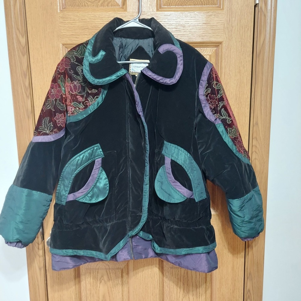 Vtg 90s Winter Coat Velvet Floral Nylon Jacket Grandmacore Womens Plus 20W Retro